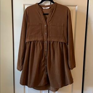 Zara A-Line Camel Corduroy Long Sleeve Dress